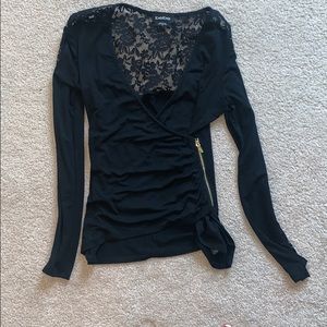 Bebe black long sleeve top with lace back